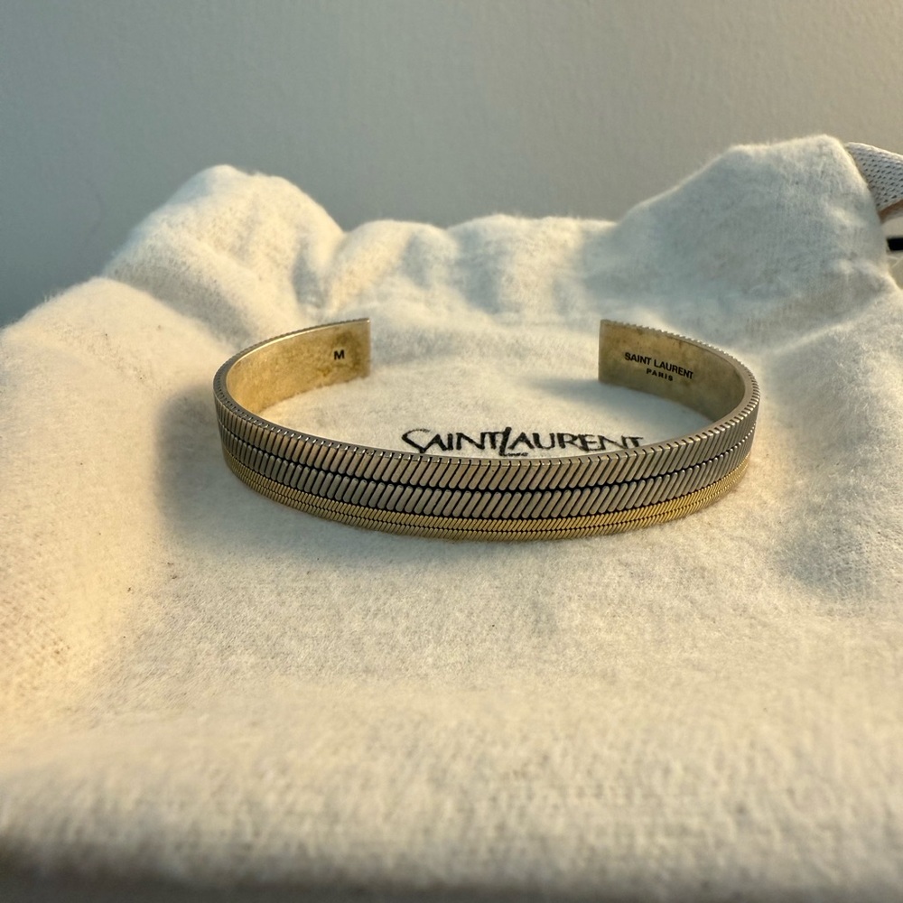 Saint Laurent Tandem Brass Cuff Bracelet